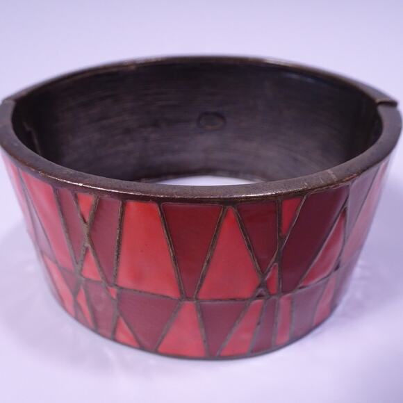 Neiman Marcus Lee Angel Enamel Zig Zag Colorblock Wide Cuff Bracelet NWT 310 - Picture 3 of 9